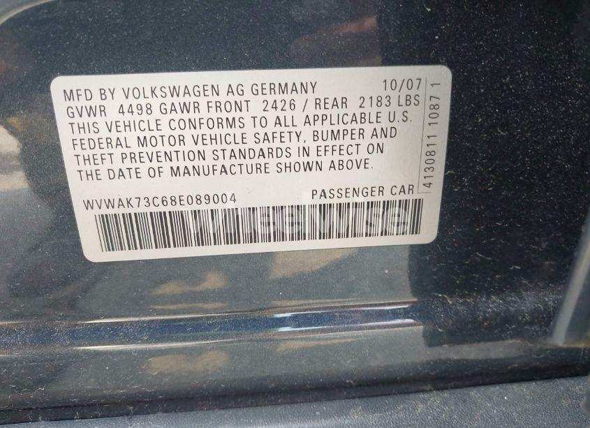 Photo 9 of 2008 Volkswagen Passat KOMFORT (VIN WVWAK73C68E089004)