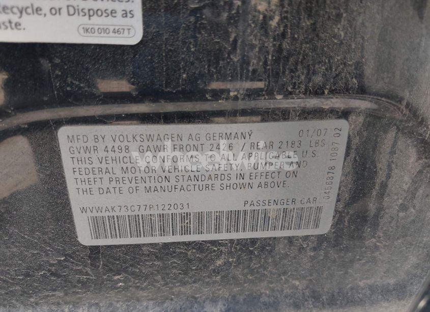 Photo 9 of 2007 Volkswagen Passat WOLFSBURG EDITION (VIN WVWAK73C77P122031)