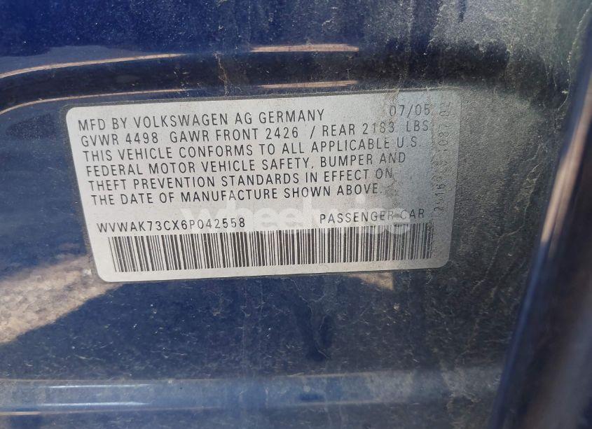 Photo 9 of 2006 Volkswagen Passat 2.0T (VIN WVWAK73CX6P042558)