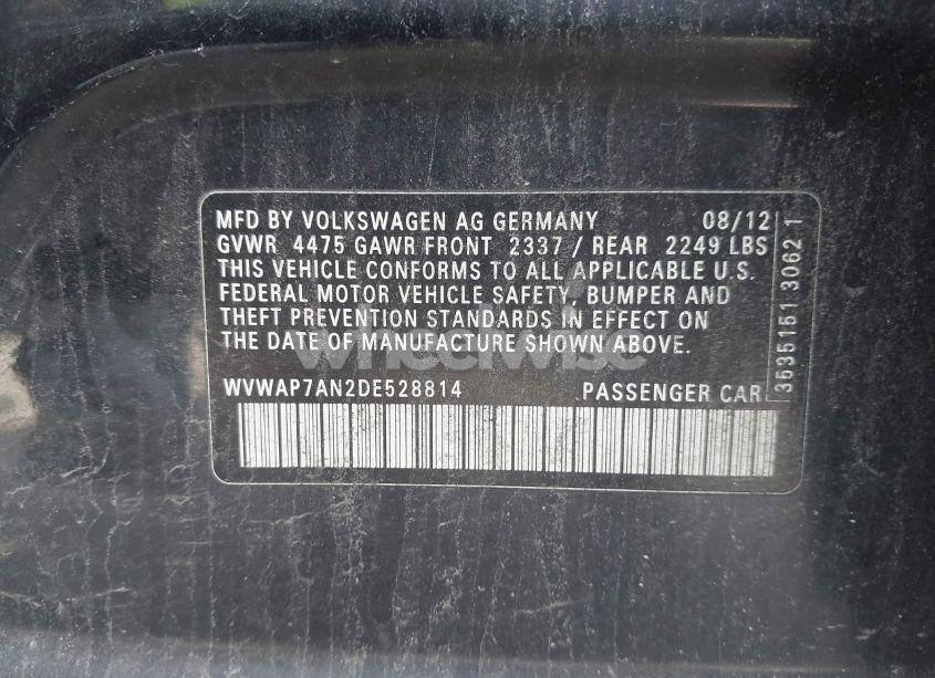 Photo 9 of 2013 Volkswagen Cc 2.0T SPORT (VIN WVWAP7AN2DE528814)