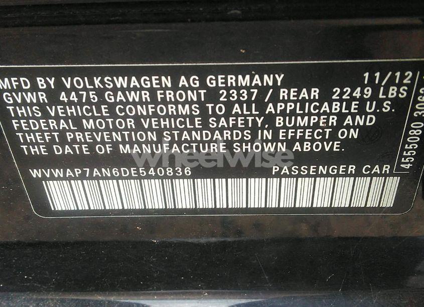 Photo 9 of 2013 Volkswagen Cc 2.0T SPORT (VIN WVWAP7AN6DE540836)