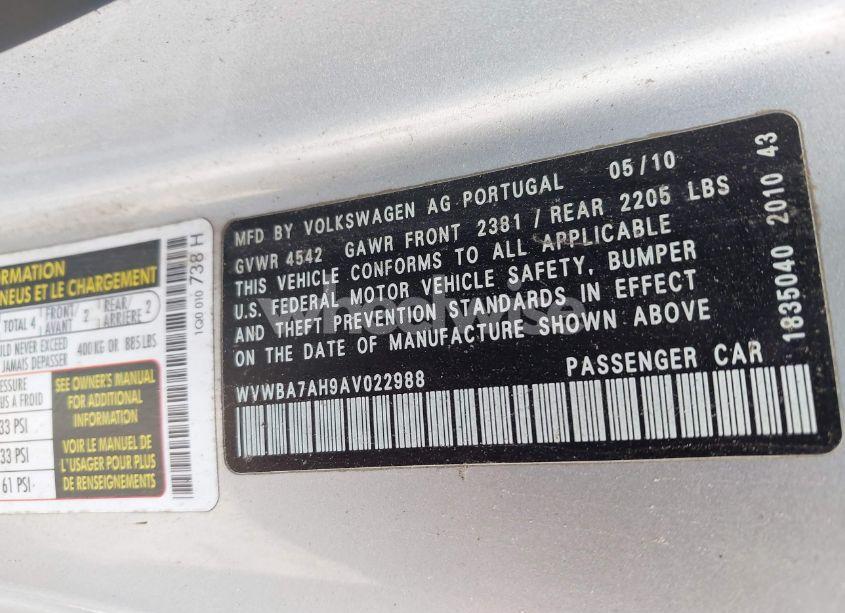 Photo 9 of 2010 Volkswagen Eos KOMFORT (VIN WVWBA7AH9AV022988)