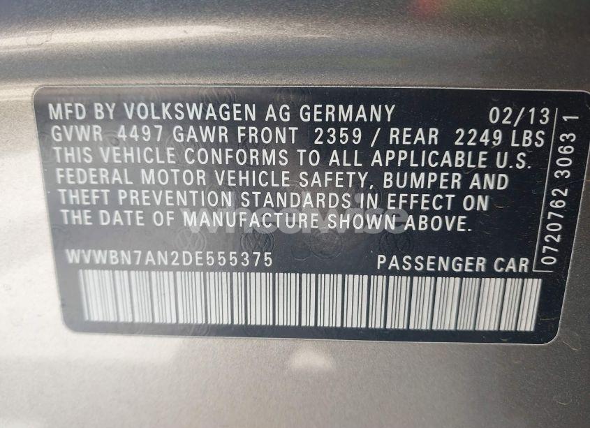 Photo 9 of 2013 Volkswagen Cc 2.0T SPORT (VIN WVWBN7AN2DE555375)