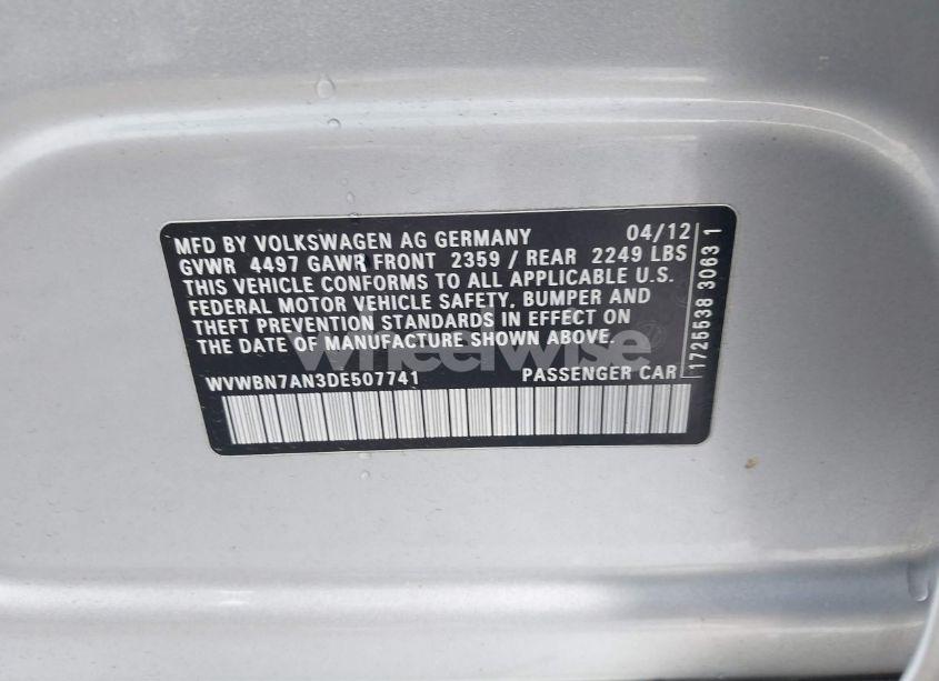 Photo 9 of 2013 Volkswagen Cc 2.0T SPORT (VIN WVWBN7AN3DE507741)