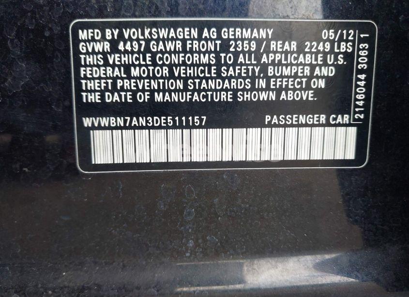 Photo 9 of 2013 Volkswagen Cc 2.0T SPORT PLUS (VIN WVWBN7AN3DE511157)