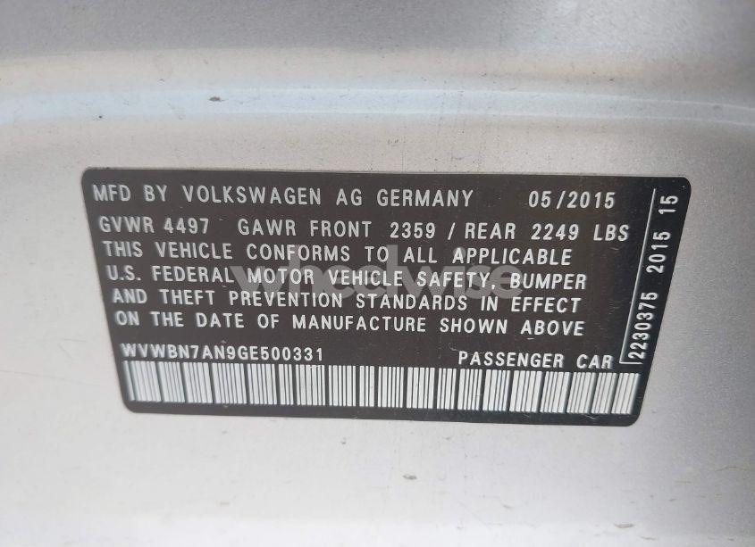 Photo 9 of 2016 Volkswagen Cc 2.0T SPORT (VIN WVWBN7AN9GE500331)