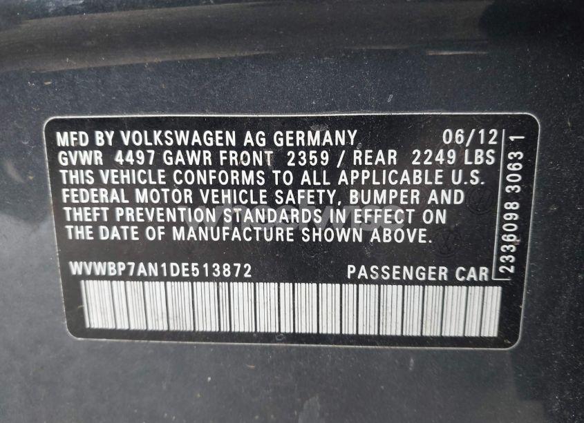 Photo 9 of 2013 Volkswagen Cc 2.0T SPORT PLUS (VIN WVWBP7AN1DE513872)