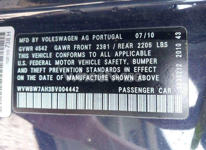 Photo 9 of 2011 Volkswagen Eos KOMFORT (VIN WVWBW7AH3BV004442)