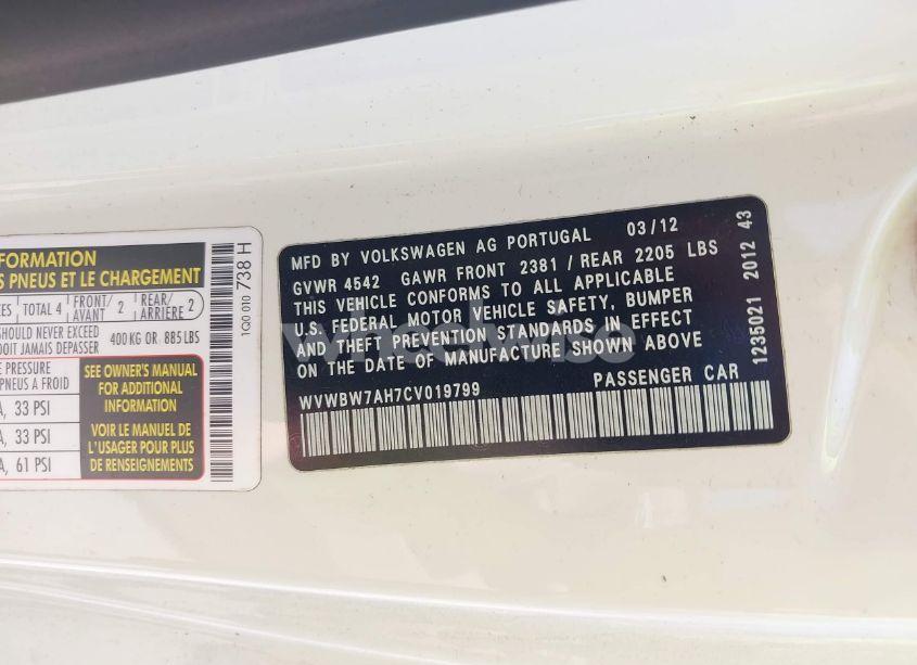 Photo 9 of 2012 Volkswagen Eos KOMFORT (VIN WVWBW7AH7CV019799)