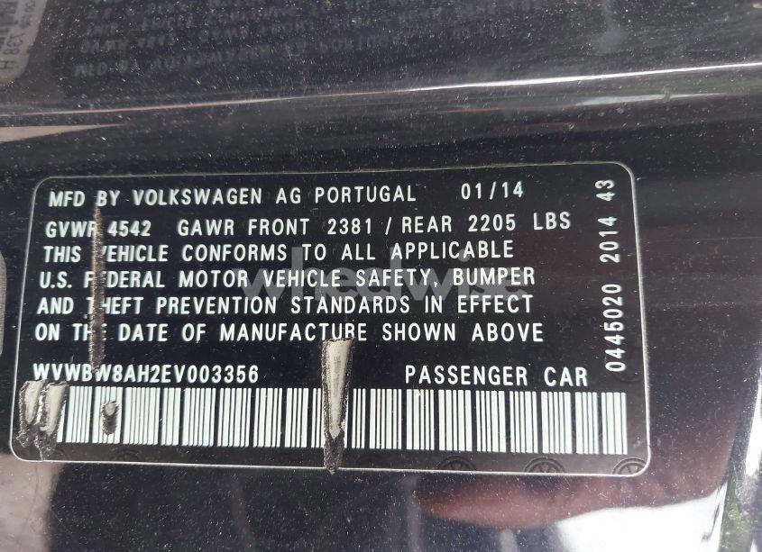 Photo 9 of 2014 Volkswagen Eos KOMFORT (VIN WVWBW8AH2EV003356)