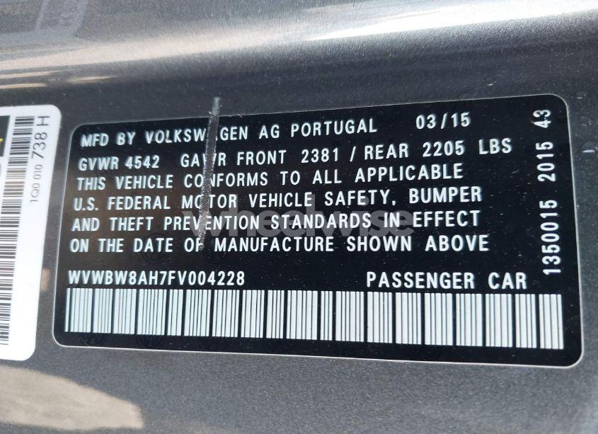 Photo 9 of 2015 Volkswagen Eos KOMFORT EDITION (VIN WVWBW8AH7FV004228)