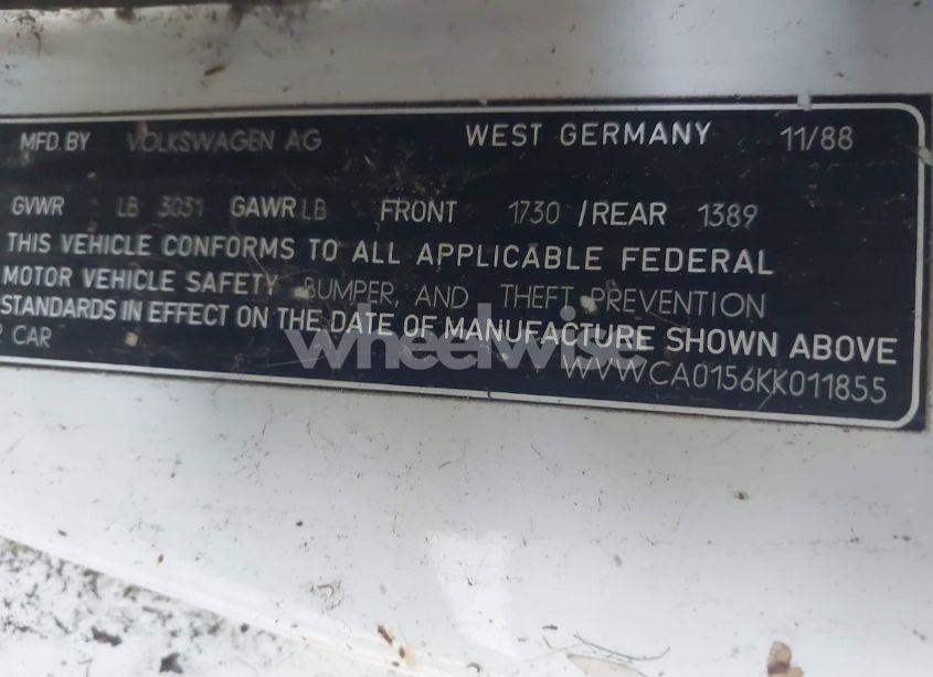 Photo 9 of 1989 Volkswagen Cabriolet (VIN WVWCA0156KK011855)