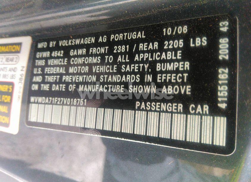 Photo 9 of 2007 Volkswagen Eos 2.0T (VIN WVWDA71F27V018751)