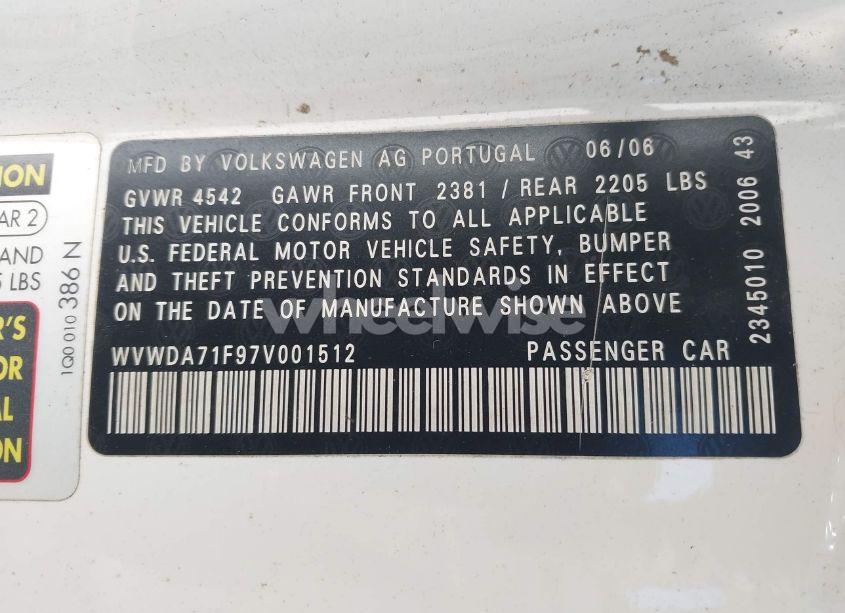 Photo 9 of 2007 Volkswagen Eos 2.0T (VIN WVWDA71F97V001512)