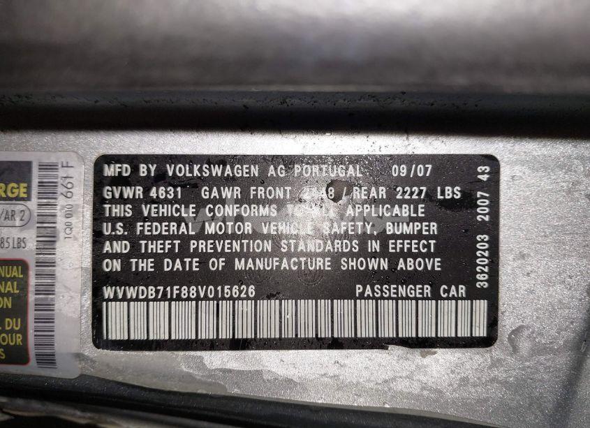 Photo 9 of 2008 Volkswagen Eos VR6 (VIN WVWDB71F88V015626)
