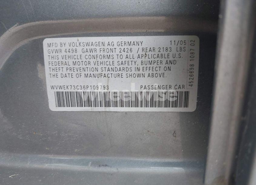 Photo 9 of 2006 Volkswagen Passat 2.0T (VIN WVWEK73C36P109793)