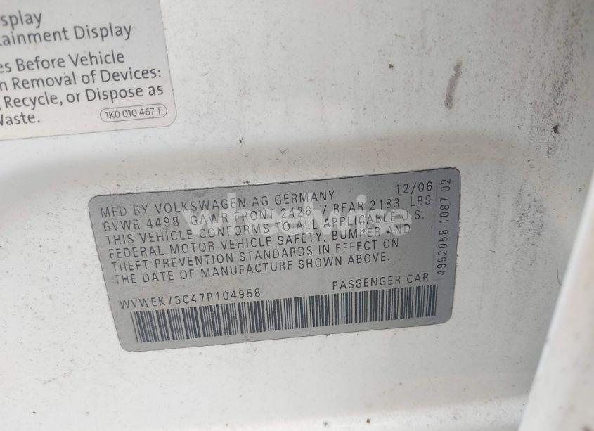 Photo 9 of 2007 Volkswagen Passat 2.0T (VIN WVWEK73C47P104958)