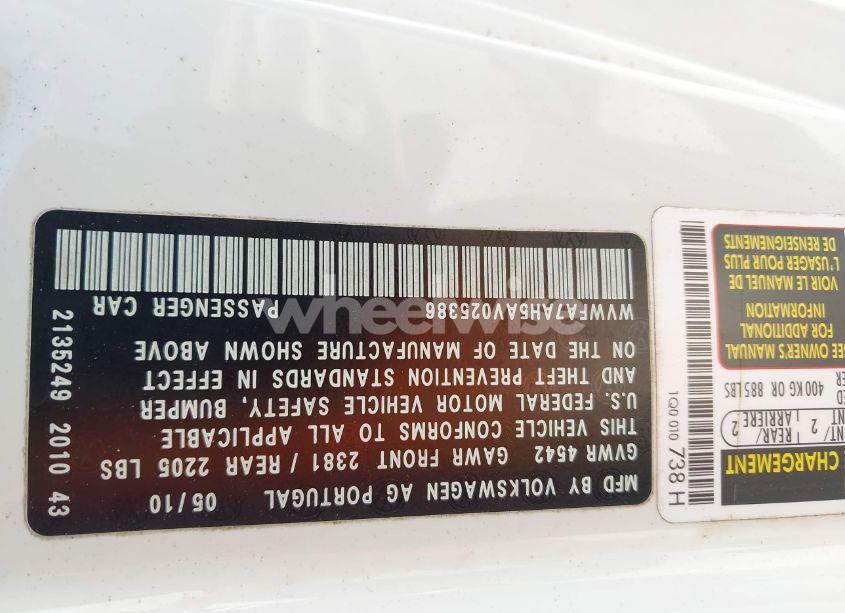 Photo 9 of 2010 Volkswagen Eos LUX (VIN WVWFA7AH5AV025386)