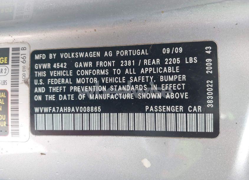 Photo 9 of 2010 Volkswagen Eos LUX (VIN WVWFA7AH9AV008865)