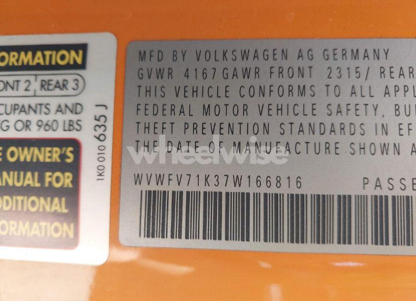 Photo 9 of 2007 Volkswagen Gti FAHRENHEIT (VIN WVWFV71K37W166816)