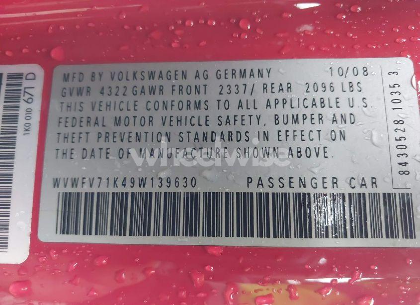 Photo 9 of 2009 Volkswagen Gti 2-DOOR (VIN WVWFV71K49W139630)