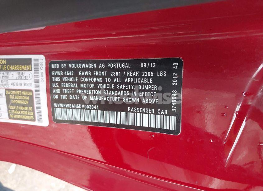 Photo 9 of 2013 Volkswagen Eos LUX (VIN WVWFW8AH5DV003044)