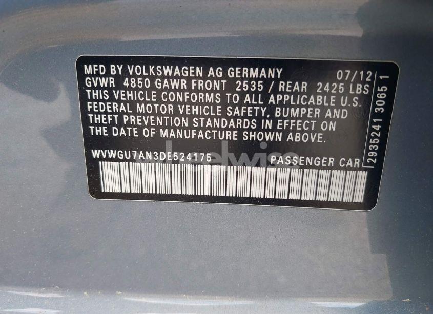 Photo 9 of 2013 Volkswagen Cc 3.6L VR6 EXECUTIVE (VIN WVWGU7AN3DE524175)