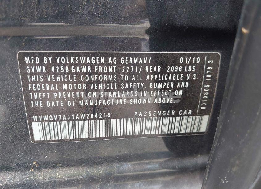 Photo 9 of 2010 Volkswagen Gti 4-DOOR (VIN WVWGV7AJ1AW264214)