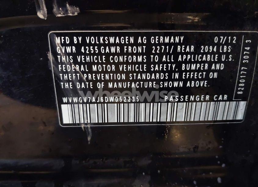 Photo 9 of 2013 Volkswagen Gti 4-DOOR (VIN WVWGV7AJ6DW052235)