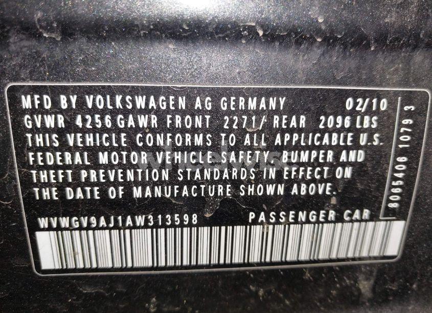 Photo 9 of 2010 Volkswagen Gti 4-DOOR (VIN WVWGV9AJ1AW313598)
