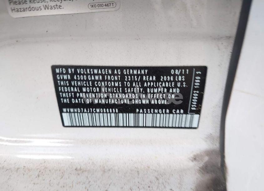 Photo 9 of 2012 Volkswagen Gti 4-DOOR AUTOBAHN (VIN WVWHD7AJ7CW086898)