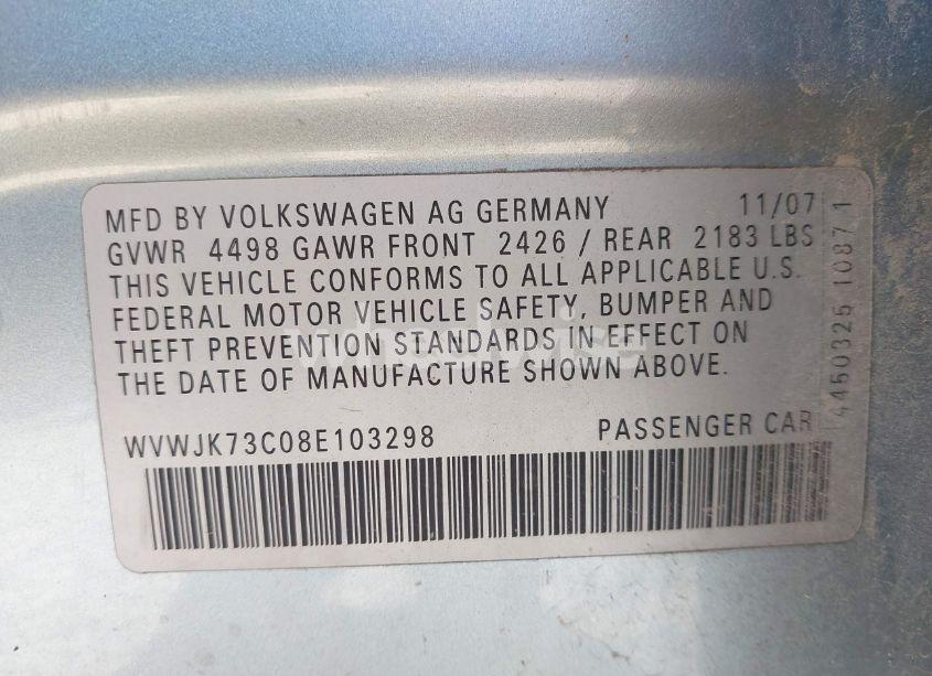 Photo 9 of 2008 Volkswagen Passat TURBO (VIN WVWJK73C08E103298)