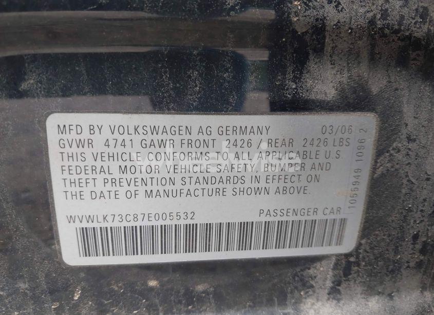 Photo 9 of 2007 Volkswagen Passat 2.0T (VIN WVWLK73C87E005532)