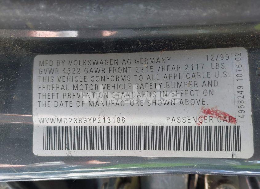 Photo 9 of 2000 Volkswagen Passat GLS V6 (VIN WVWMD23B9YP213188)