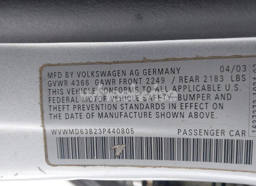 Photo 9 of 2003 Volkswagen Passat GL (VIN WVWMD63B23P440805)