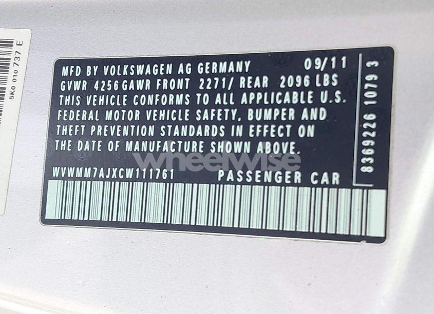 Photo 9 of 2012 Volkswagen Golf TDI 2-DOOR (VIN WVWMM7AJXCW111761)