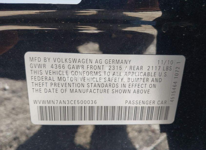 Photo 9 of 2012 Volkswagen Cc SPORT (VIN WVWMN7AN3CE500036)
