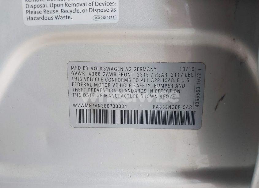 Photo 9 of 2011 Volkswagen Cc SPORT (VIN WVWMP7AN3BE733004)