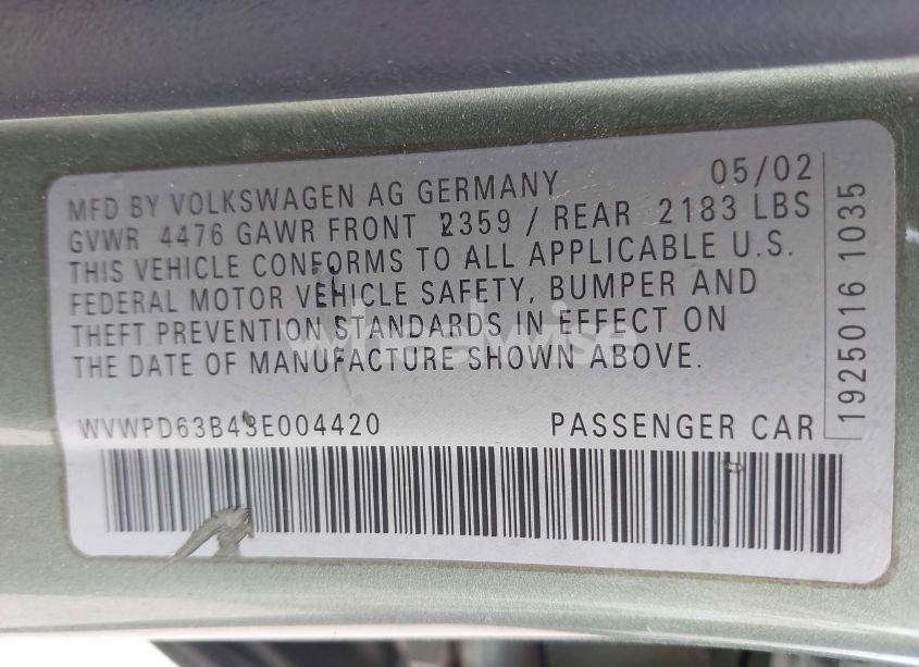 Photo 9 of 2003 Volkswagen Passat GLS (VIN WVWPD63B43E004420)
