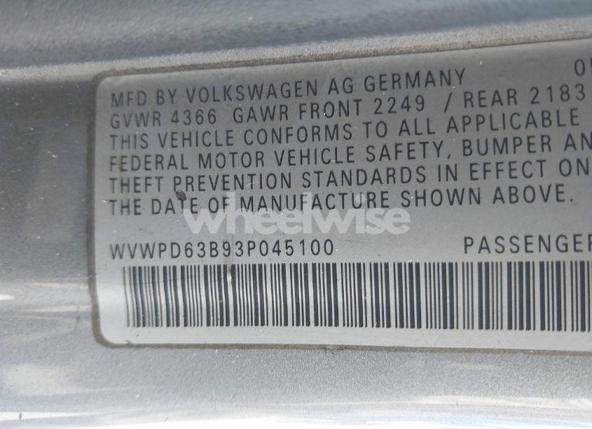 Photo 9 of 2003 Volkswagen Passat GLS (VIN WVWPD63B93P045100)