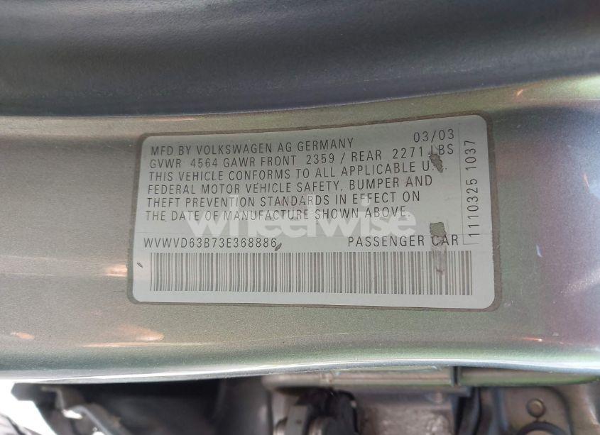 Photo 9 of 2003 Volkswagen Passat GLS (VIN WVWVD63B73E368886)