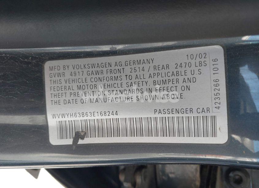 Photo 9 of 2003 Volkswagen Passat GLX (VIN WVWYH63B63E168244)