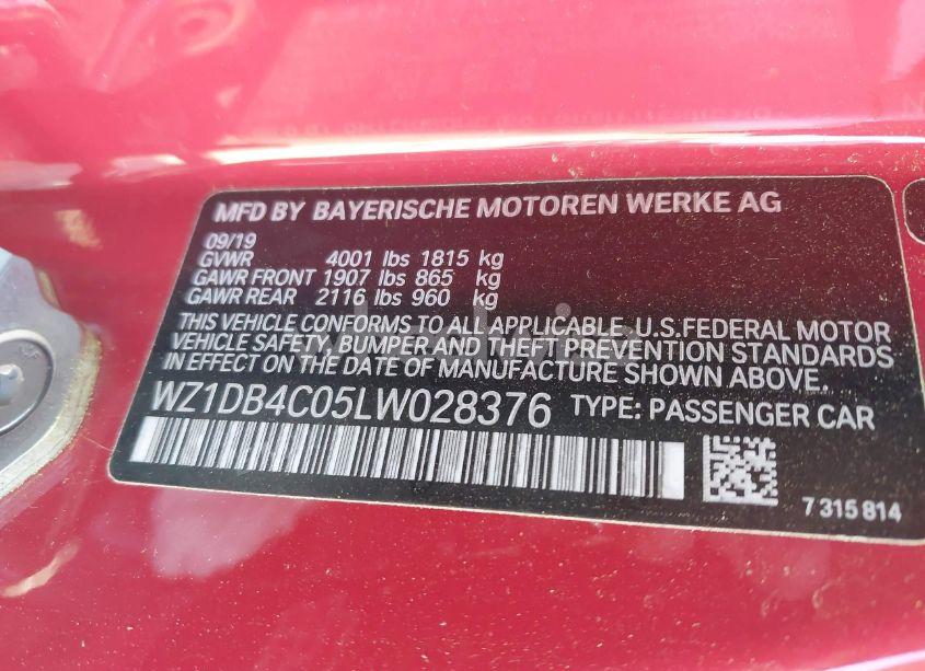 Photo 9 of 2020 Toyota Gr SUPRA 3.0 PREMIUM (VIN WZ1DB4C05LW028376)