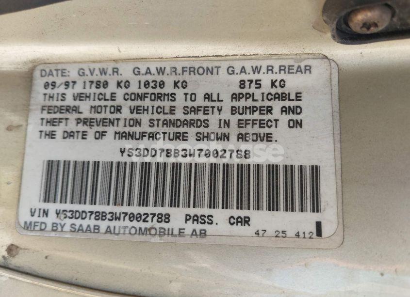 Photo 9 of 1998 Saab 900 S (VIN YS3DD78B3W7002788)