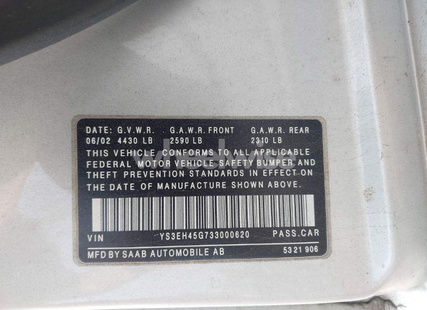 Photo 9 of 2003 Saab 9-5 AERO (VIN YS3EH45G733000620)