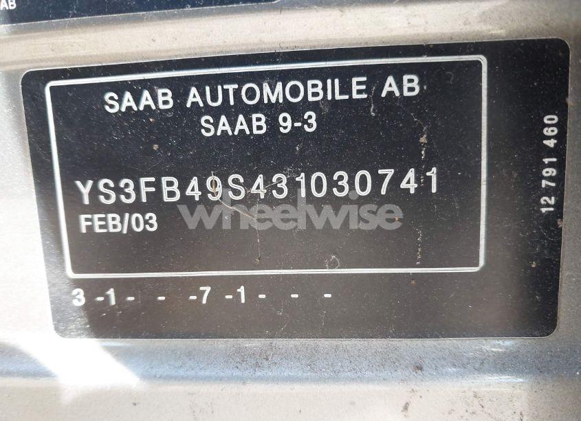 Photo 9 of 2003 Saab 9-3 LINEAR (VIN YS3FB49S431030741)
