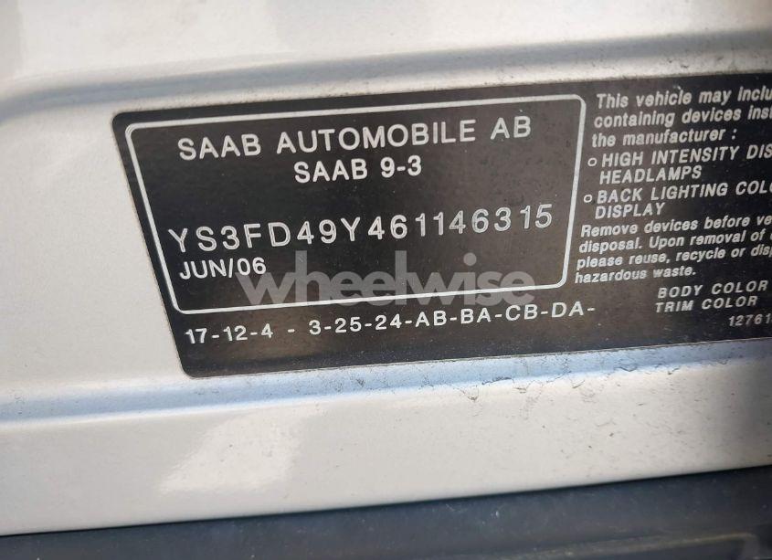 Photo 9 of 2006 Saab 9-3 2.0T (VIN YS3FD49Y461146315)