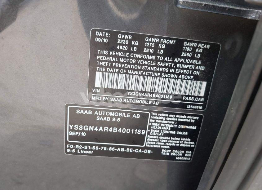 Photo 9 of 2011 Saab 9-5 TURBO4 PREMIUM (VIN YS3GN4AR4B4001189)
