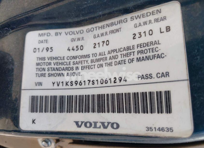 Photo 9 of 1995 Volvo 960 (VIN YV1KS9617S1061294)