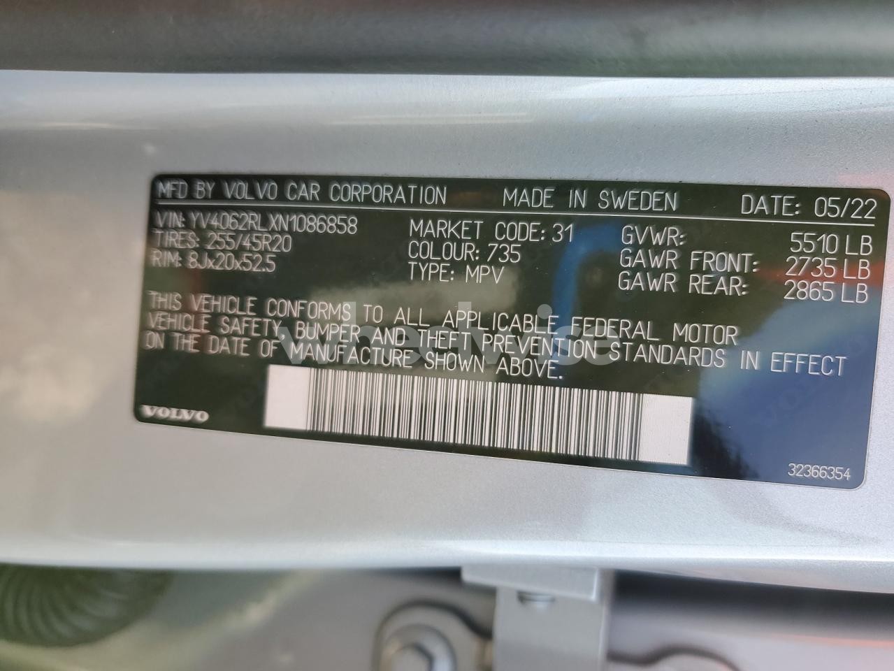 Photo 14 of 2022 VOLVO XC60 B6 INSCRIPTION (VIN YV4062RLXN1086858)